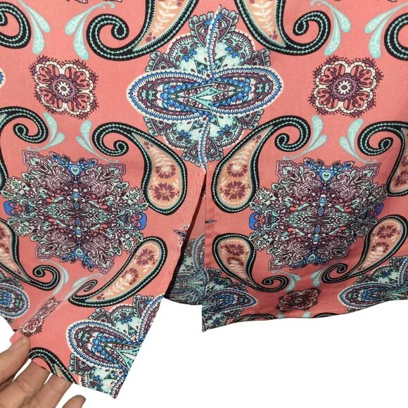 VERSE Sleeveless Coral Paisley Print Blouse With Split Neck Design Size M - Picture 10 of 14